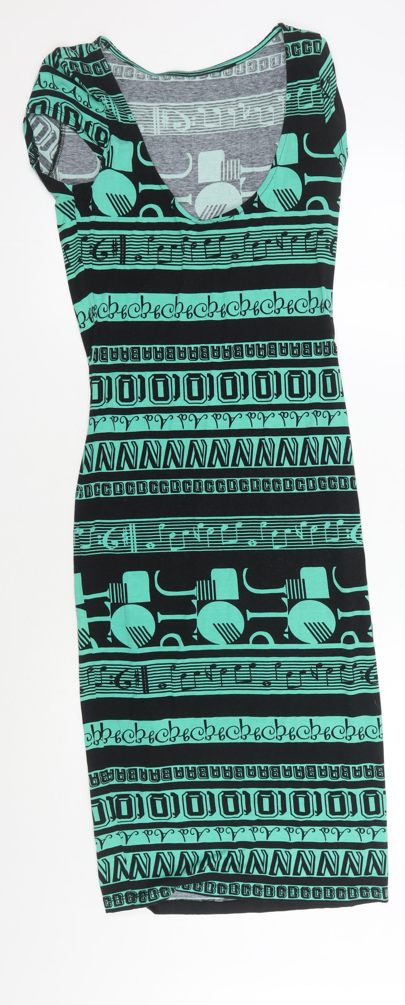 ASOS Women's Black Green Geometric Shift Dress Size 10