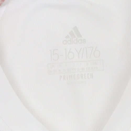 Adidas Boys White Football Jersey, Size 16, Athletic Fit
