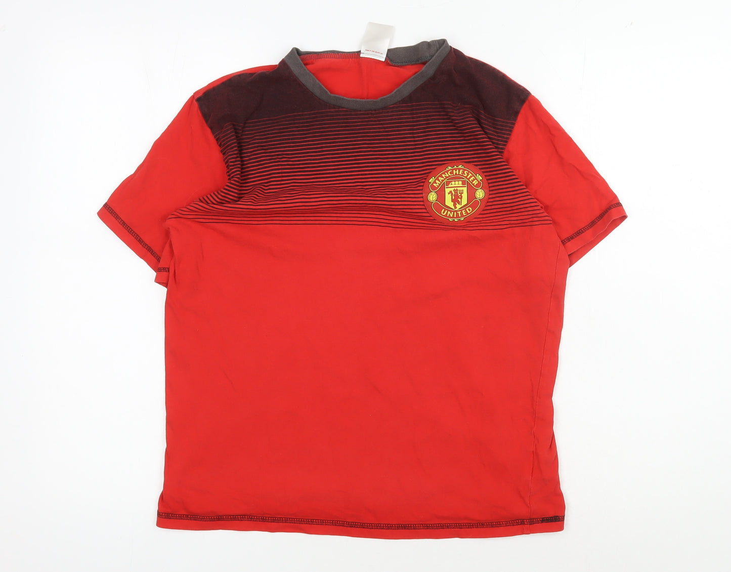 Manchester United Boys Red T-Shirt, Age 14, Striped Logo