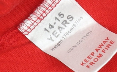 Manchester United Boys Red T-Shirt, Age 14, Striped Logo