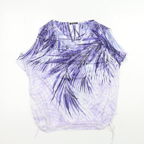 Roman Women's Purple Palm Print Tunic Blouse, Size 18