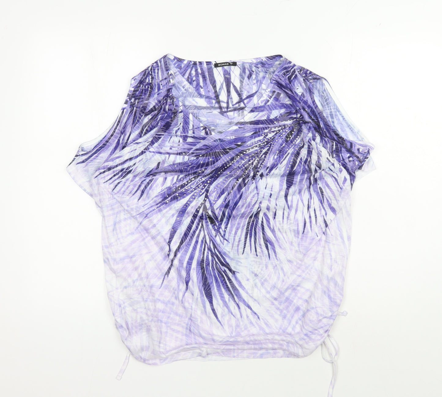 Roman Women's Purple Palm Print Tunic Blouse, Size 18