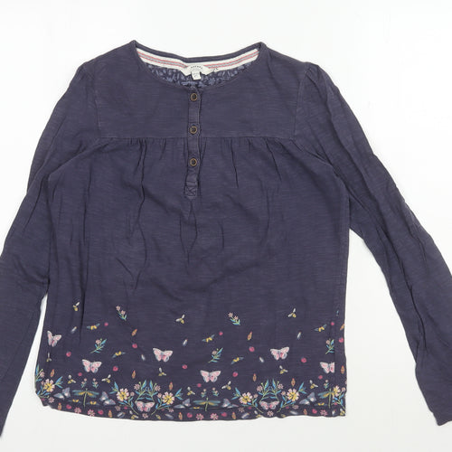 FatFace Teen Blue Floral Long Sleeve Henley Blouse