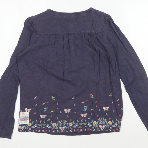 FatFace Teen Blue Floral Long Sleeve Henley Blouse