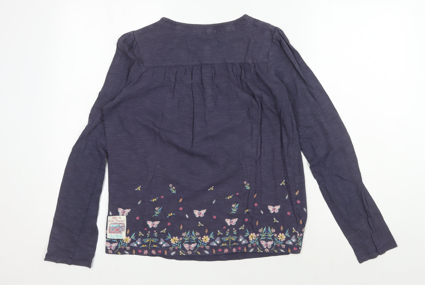 FatFace Teen Blue Floral Long Sleeve Henley Blouse