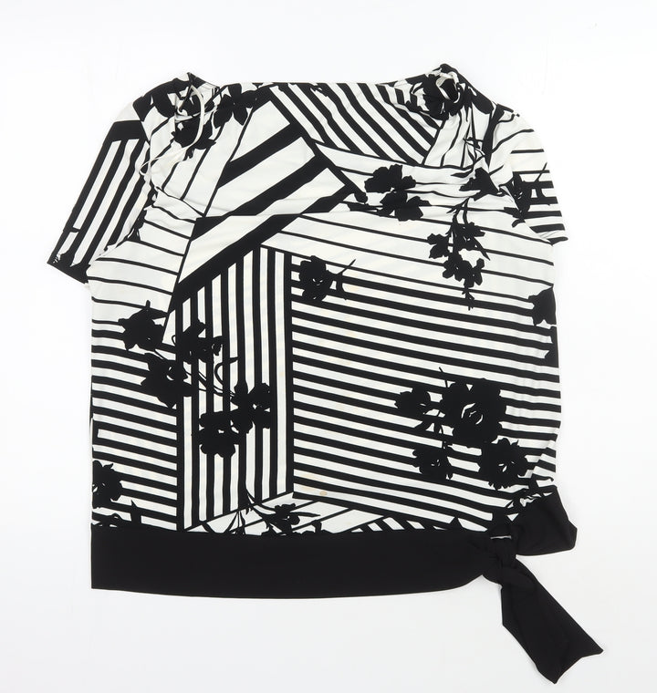 Roman Women's Black Striped Blouse, Size 16, Short Sleeve