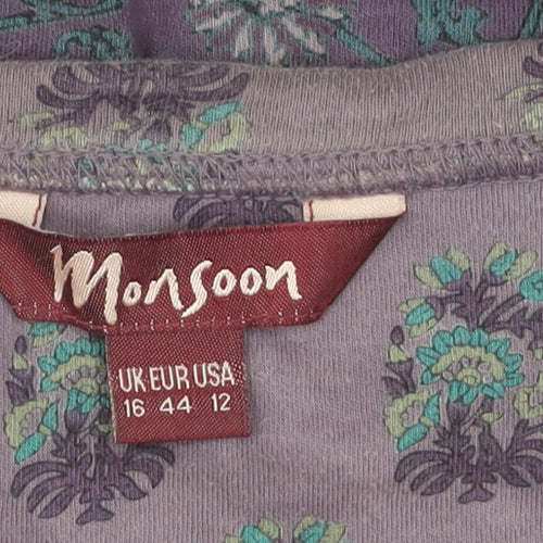 Monsoon Women's Purple Floral Jumper, Size 16, Scoop Neck