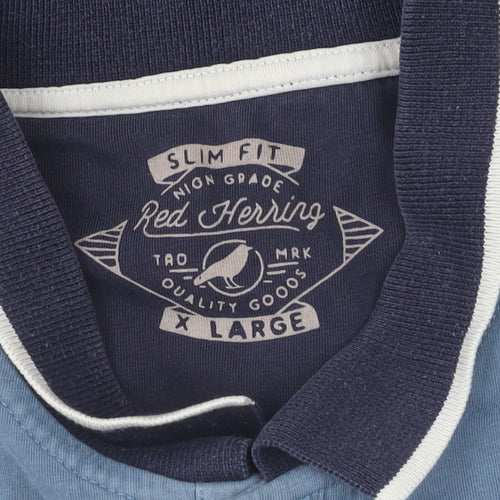 Red Herring Men's XL Blue Colourblock Slim Polo