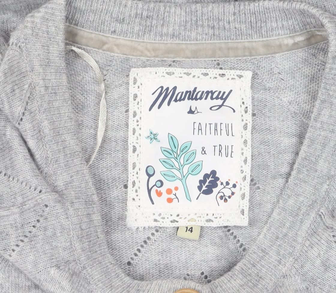 Mantaray Women's Grey Cardigan Knit Jumper Size 14