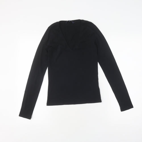 French Connection Black Long Sleeve V-Neck T-Shirt M