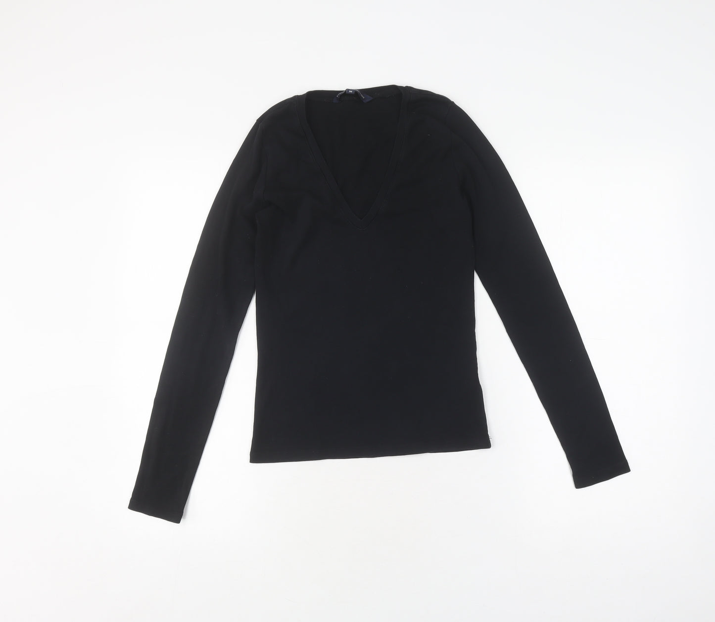 French Connection Black Long Sleeve V-Neck T-Shirt M