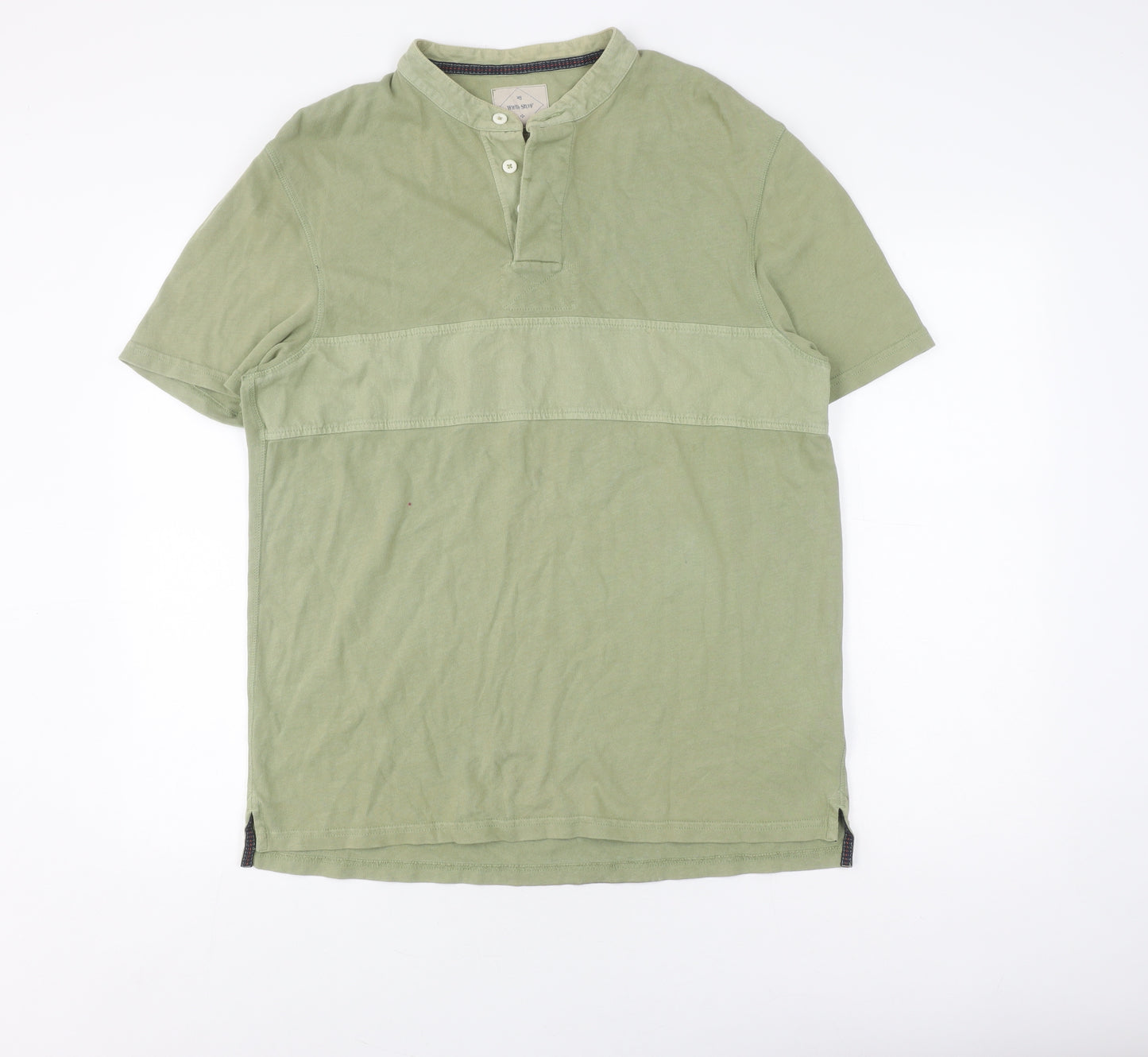 White Stuff Men's Green Cotton Henley T-Shirt Size M