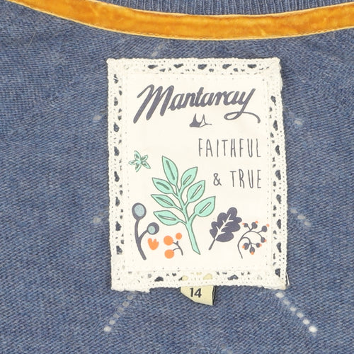 Mantaray Women's Blue Cardigan Size 14 Crew Neck