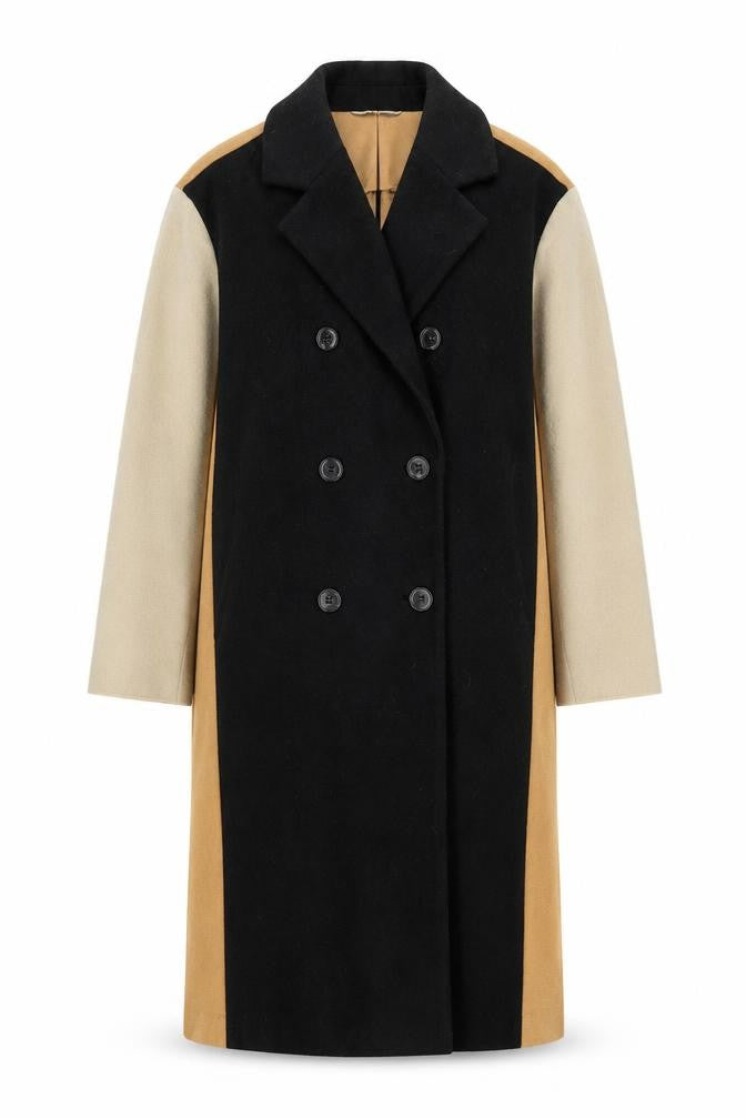 Front view of Next Women's Black Beige Overcoat, size 6