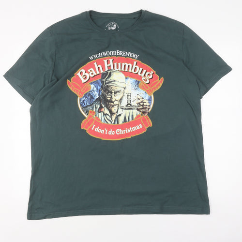 George Men's Green Christmas T-Shirt XL, Graphic Print