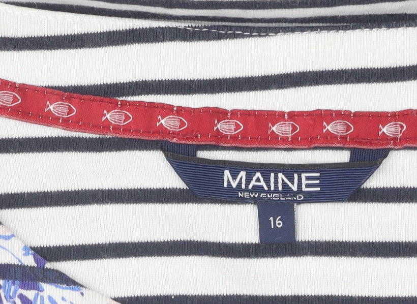 Maine New England Women's Black Striped T-Shirt Size 16