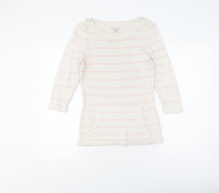 Laura Ashley Women's White Striped Pullover Jumper Size 10