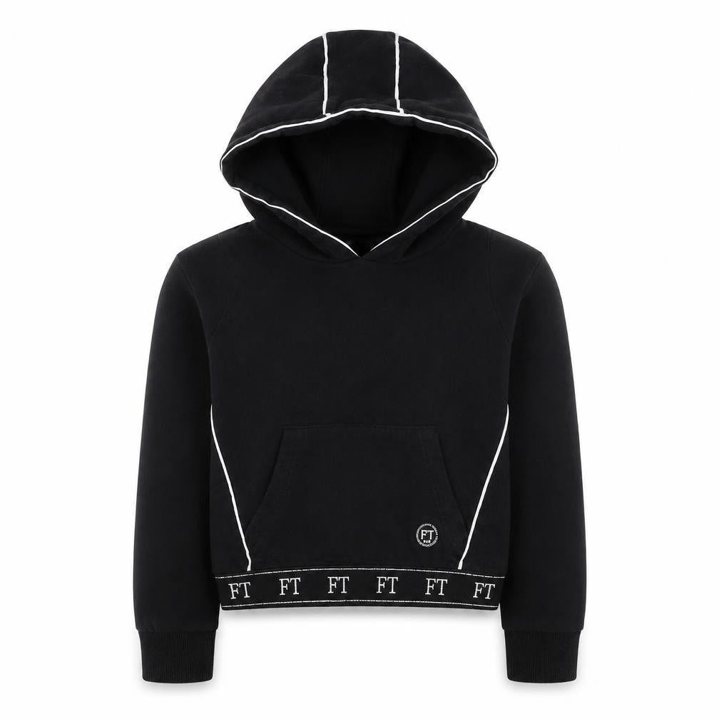 Front view of Firetrap girls’ black pullover hoodie 6-7 years cotton