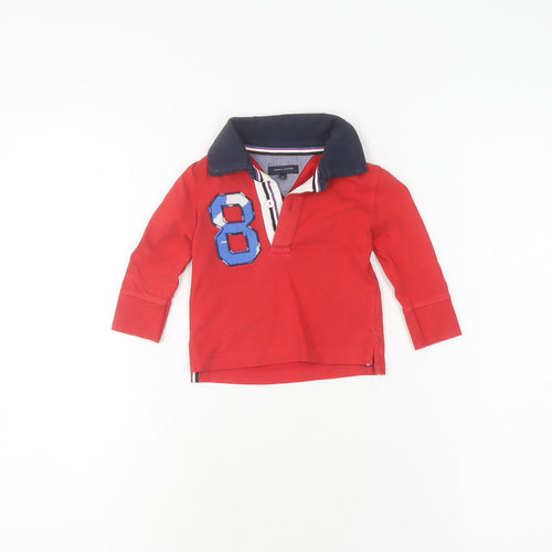 Tommy Hilfiger Boys Red Polo 3-6 Months Long Sleeve Top