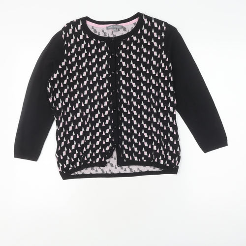 Laura Ashley Women's Black Cardigan, Size 12, Geometric Knit