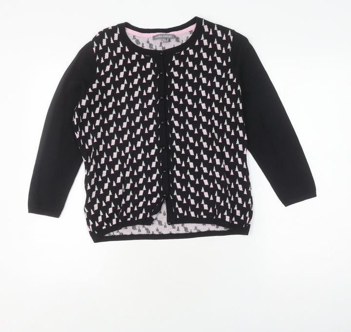Laura Ashley Women's Black Cardigan, Size 12, Geometric Knit