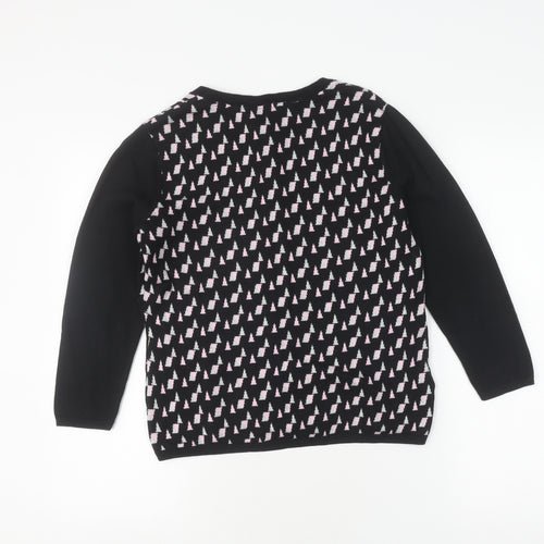 Laura Ashley Women's Black Cardigan, Size 12, Geometric Knit