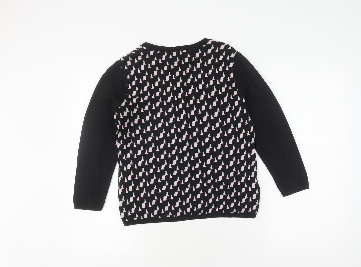 Laura Ashley Women's Black Cardigan, Size 12, Geometric Knit