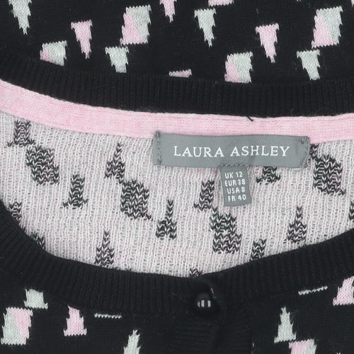 Laura Ashley Women's Black Cardigan, Size 12, Geometric Knit