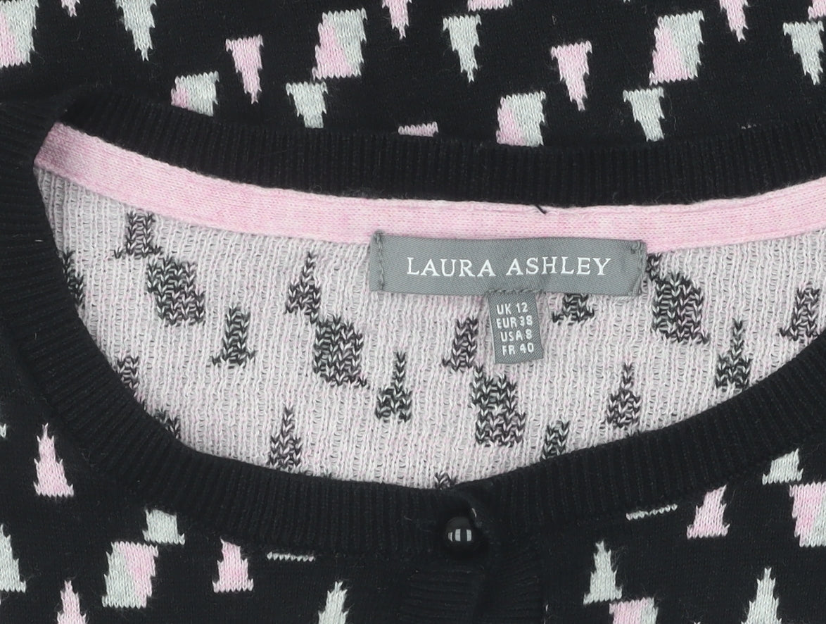 Laura Ashley Women's Black Cardigan, Size 12, Geometric Knit