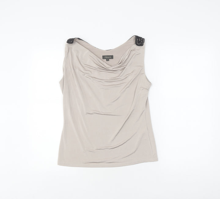 Alexon Women's Beige Lace Accent Tank, Size S, Cowl Neck