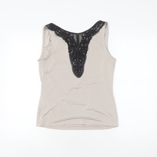 Alexon Women's Beige Lace Accent Tank, Size S, Cowl Neck
