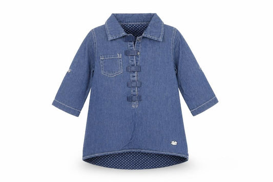 Front view of Jasper Conran unisex baby blue shirt dress 12-18 months