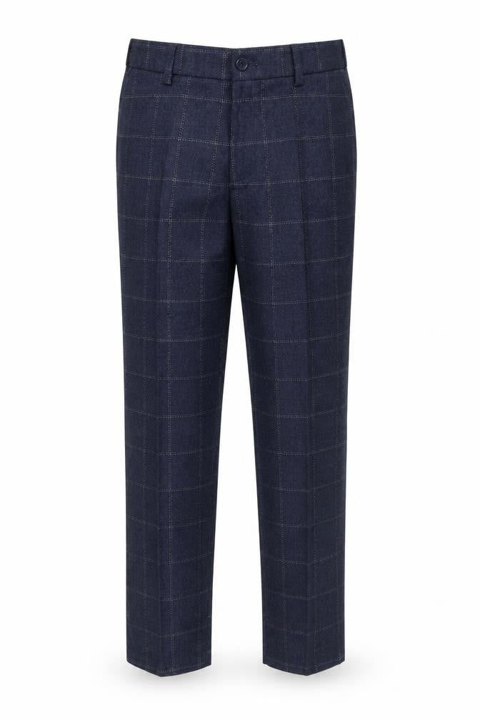 Front view of Paisley boys’ blue check dress pants, size 10, years