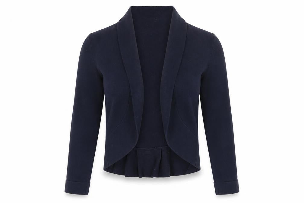 Front view of Monsoon Women's Blue Cardigan M, Bow Accent, Cotton
