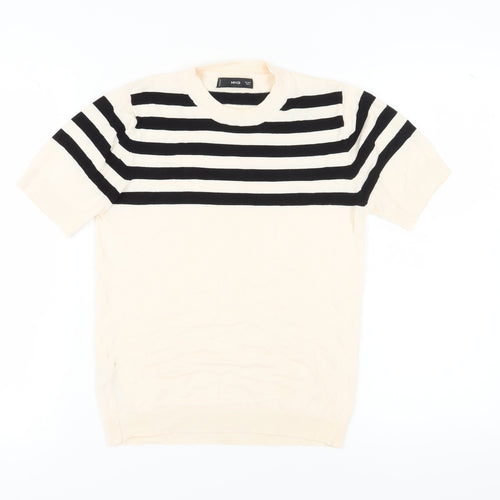 MNG Women's Black Striped T-Shirt, Size M, Crew Neck