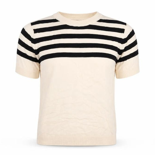 MNG Women's Black Striped T-Shirt, Size M, Crew Neck