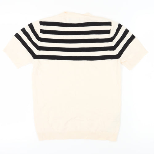 MNG Women's Black Striped T-Shirt, Size M, Crew Neck