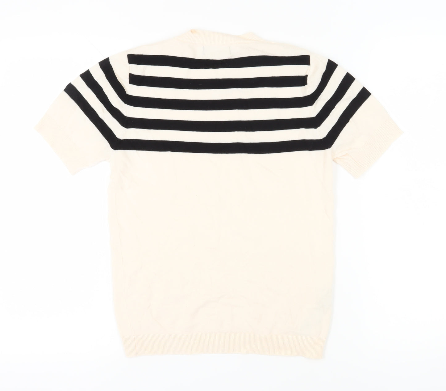 MNG Women's Black Striped T-Shirt, Size M, Crew Neck