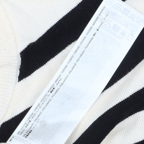 MNG Women's Black Striped T-Shirt, Size M, Crew Neck