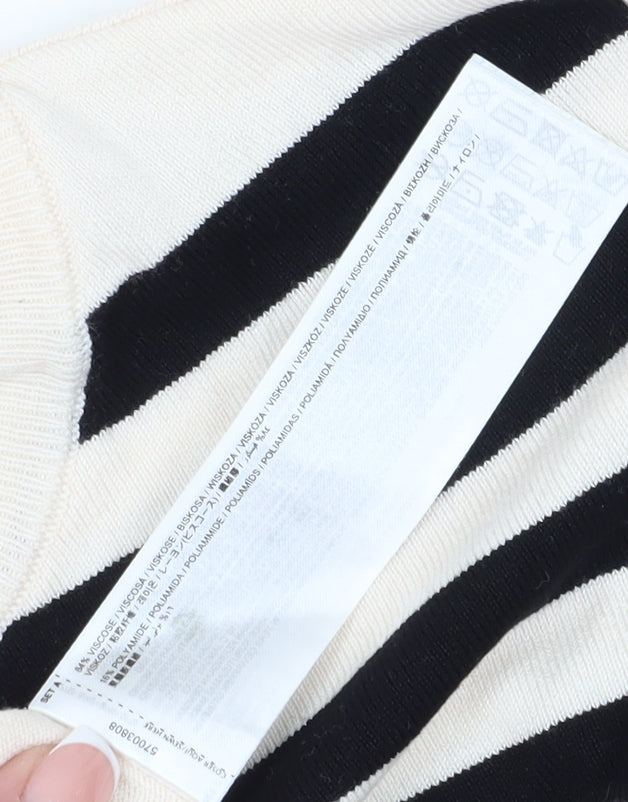 MNG Women's Black Striped T-Shirt, Size M, Crew Neck