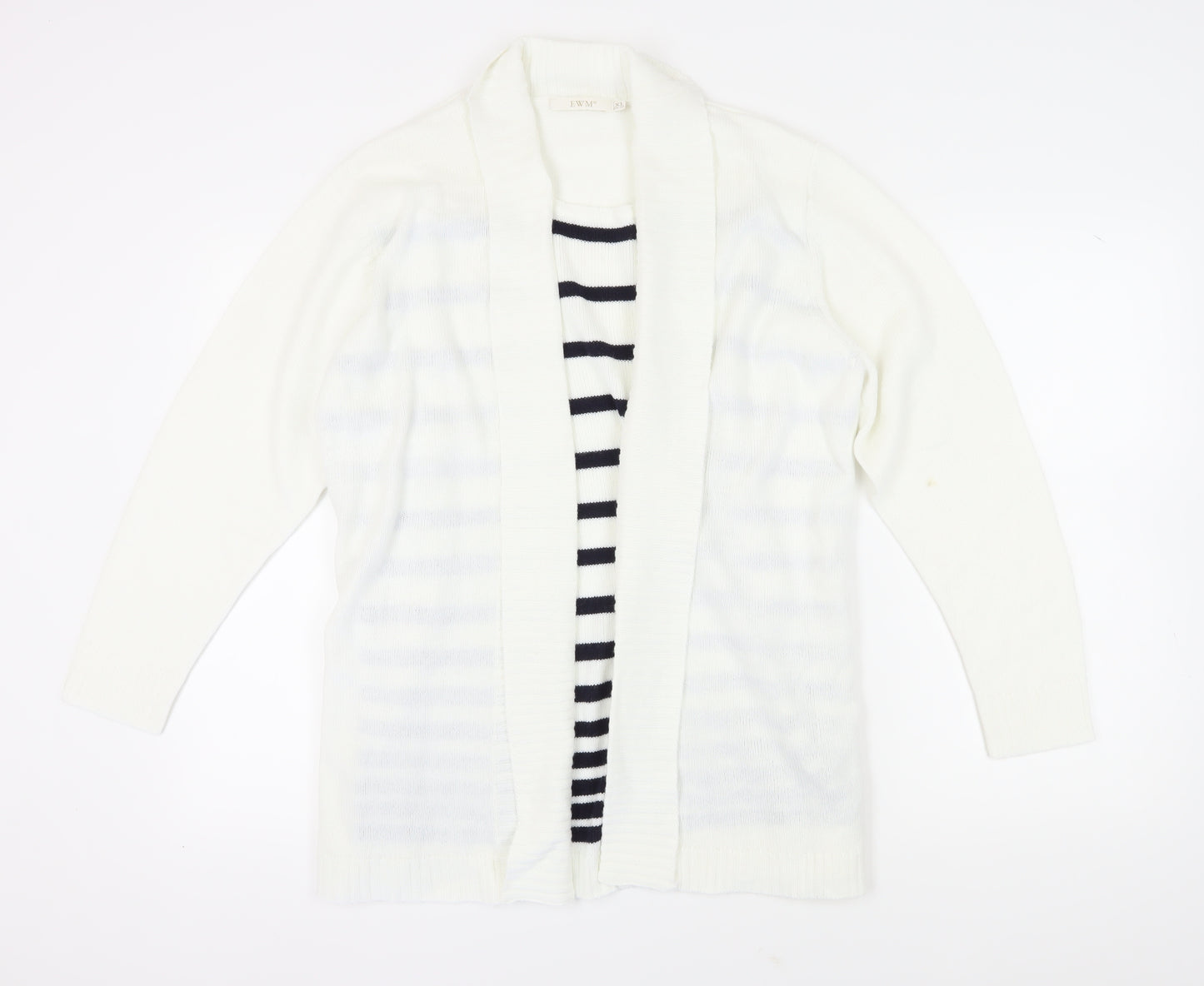 EWM Women's XL White Open Cardigan, Lightweight Knit