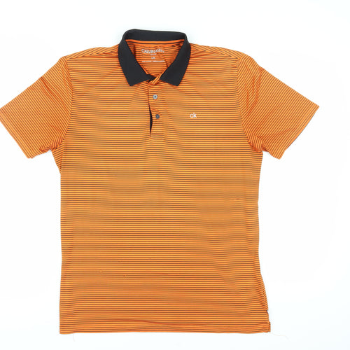 Calvin Klein Men's Orange Striped Polo L