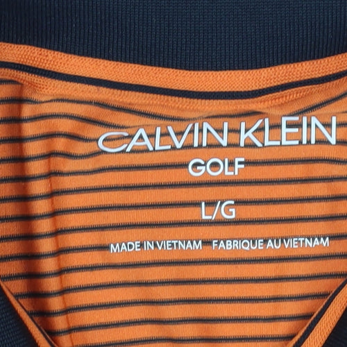 Calvin Klein Men's Orange Striped Polo L