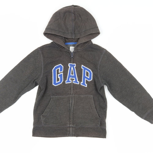 GAP Boys Black Full Zip Hoodie S - Logo, Hooded, Cotton Blend