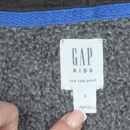GAP Boys Black Full Zip Hoodie S - Logo, Hooded, Cotton Blend