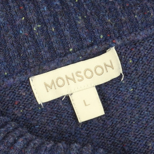 Monsoon Women's Blue Wool Blend Roll Neck Pullover Jumper L
