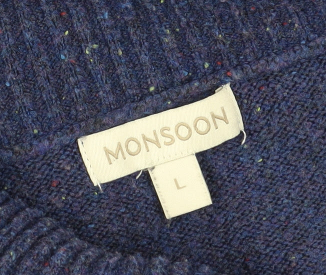 Monsoon Women's Blue Wool Blend Roll Neck Pullover Jumper L