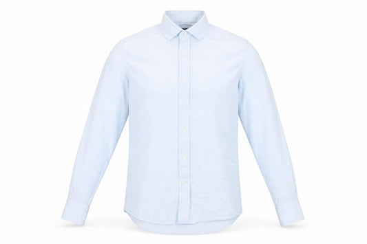 Front view of Savile Row Men's Blue Slim Fit Long Sleeve Dress Shirt