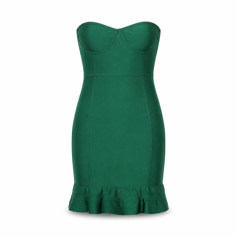 Front view of PRETTYLITTLETHING Green Bodycon Dress, size 6, Party