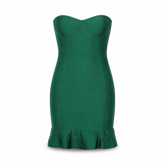 Front view of PRETTYLITTLETHING Green Bodycon Dress, size 6, Party